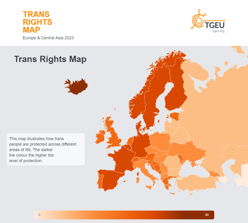 Translyčių asmenų teisių žemėlapis. TGEU nuotr.